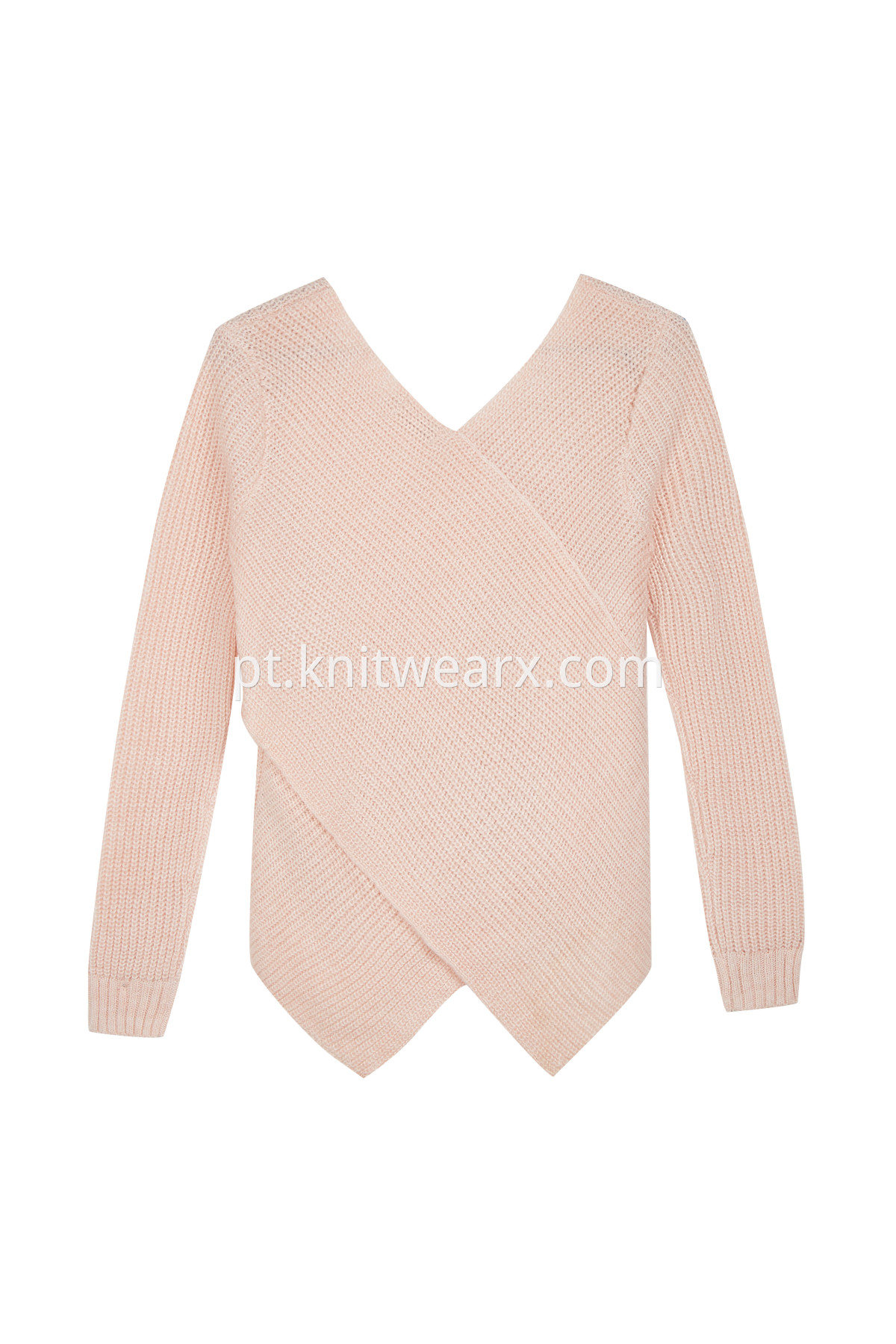 Women's Low V-neck Long Sleeve Slit Back Knit Sweater
